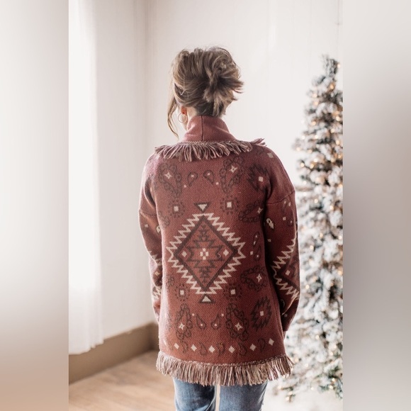 Rust Teddy Jacket with Fringe Detailing - Picture 4 of 11